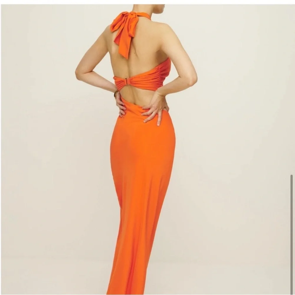 NWT Reformation Vivi 100% Silk Cut Out Dress Citrus Orange Size 4 - Picture 3 of 4